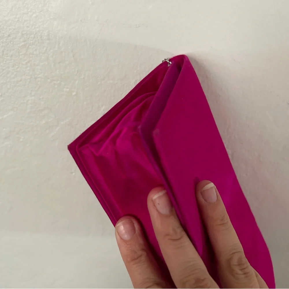 Kate Spade Pink Satin Chain-Link Evening Clutch Shoulder Bag Envelope Style